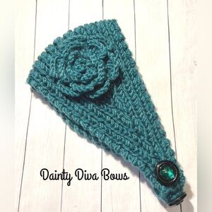 Dainty Diva Bows Green Knit Headband